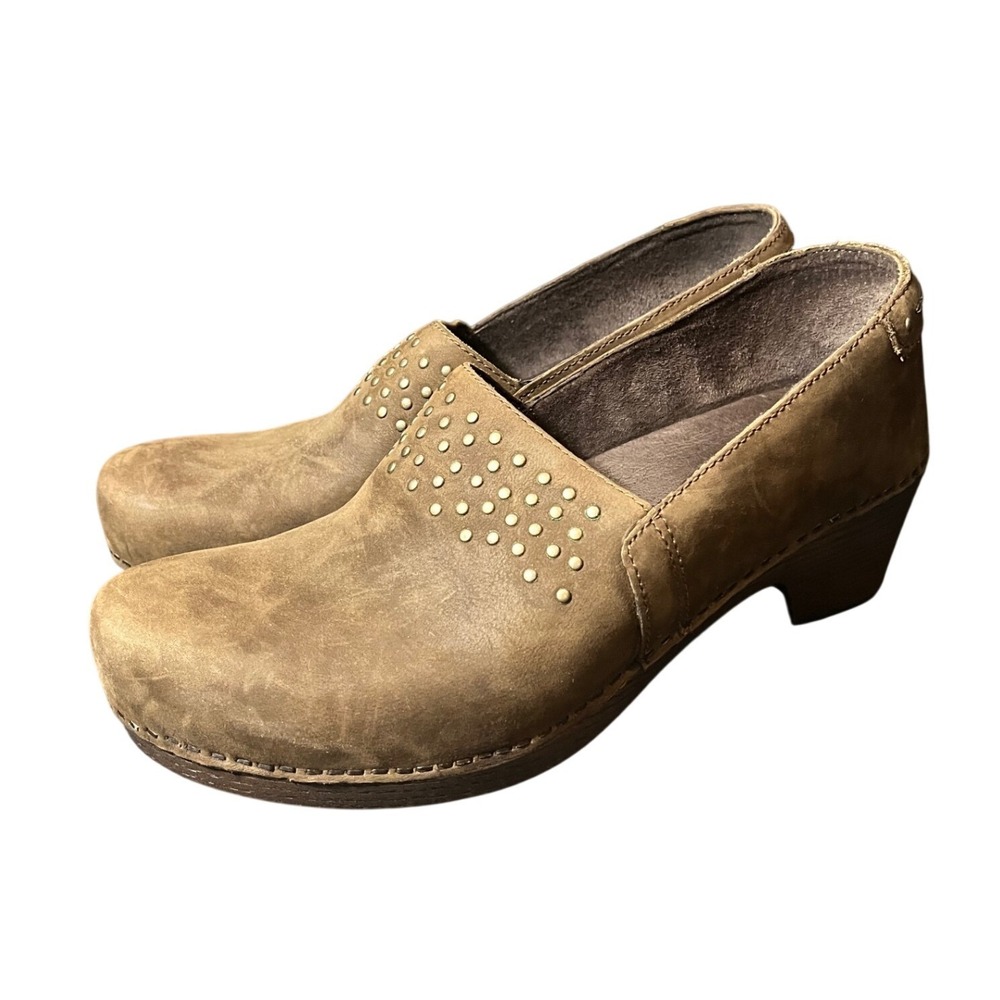 Dansko Mavis Clogs Womens 41 Brown Leather Studded Block Heel Mules